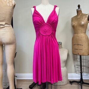 NWT Gathered Bust Woven Medallion Braided Strap Pink Tank Dress Size Small